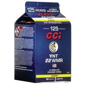 CCI Varmint Rimfire Ammunition .22 WMR 30 gr VNT 2200 fps 125/ct