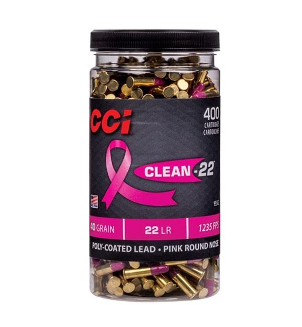 CCI High Velocity Clean-22 Ammunition Pink .22LR 40gr Poly Coated LRN 1235 fps 400/ct