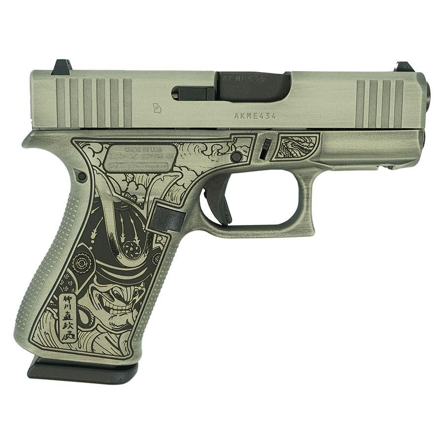 Glock 43x Custom "Bushido Mask" Battleworn Slide Sand Handgun 9mm Luger 10rd Magazines (2) 3.4" Barrel Accessory Rail USA Made