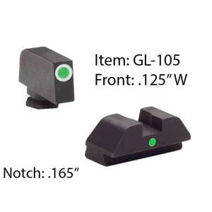Ameriglo Tritium i-Dot Night Sight Set for Select Glocks - Front Tritium - Green / Front Outline - White / Rear Style - Green Square Notch