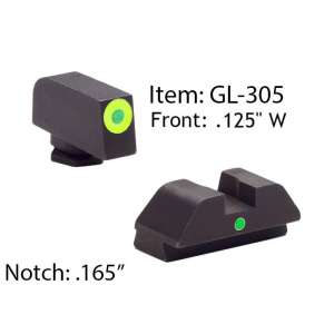 Ameriglo Glock Tritium I-Dot Night Sight Set for Glock 42 43 - Lime Outline Front / Single Green Dot Rear
