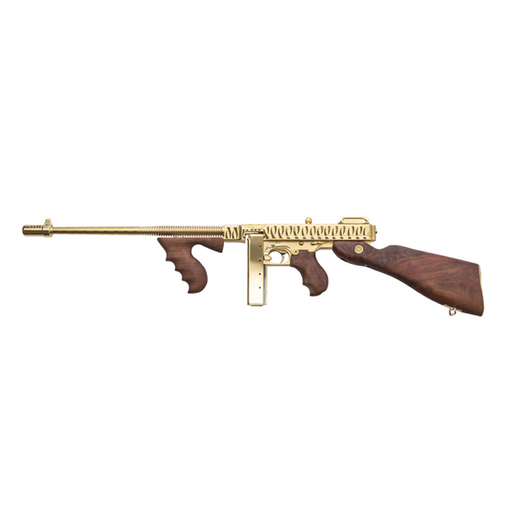 THOMPSON 1927A1 DELUXE CARBINE .45 CAL W/50RD DR & 20RD GOLD TIGER STRIPE