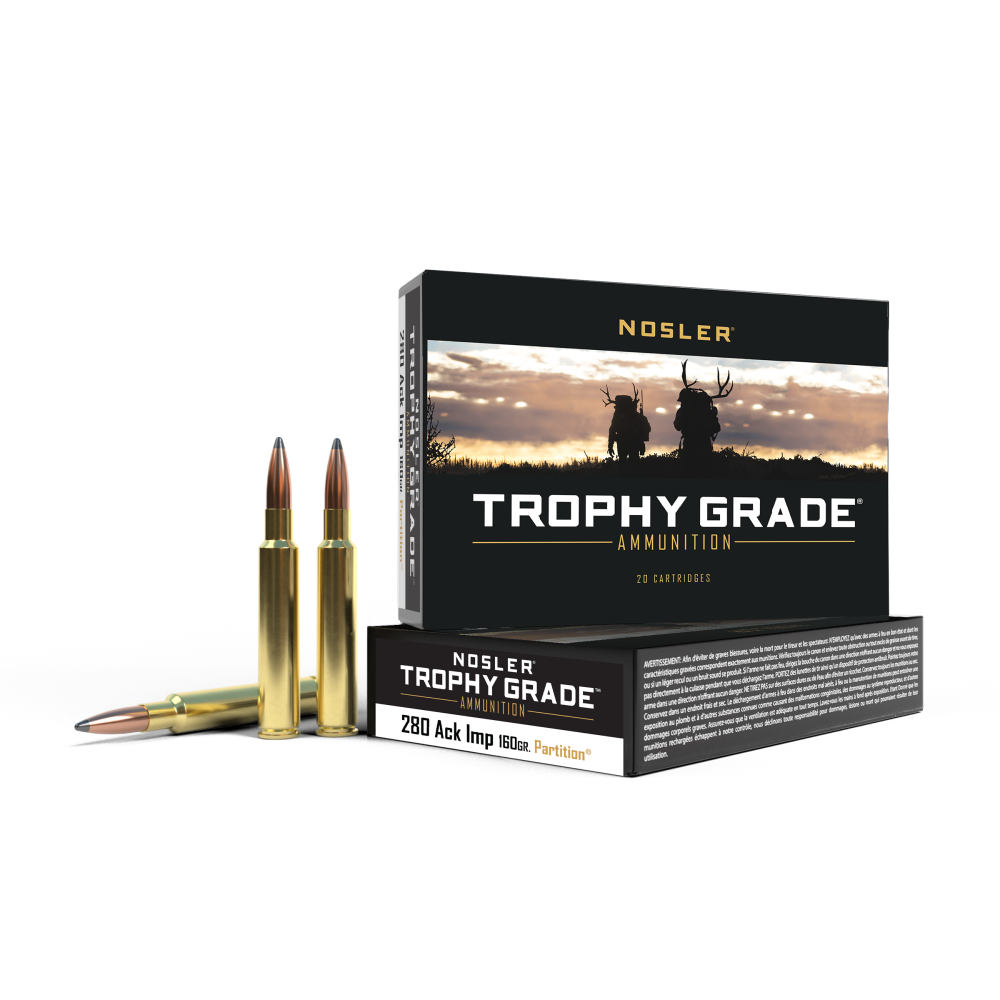 Nosler Trophy Grade Rifle Ammunition .280 Ackley Improved Nosler Partition 160 gr 2950 fps - 20/box