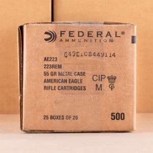 Federal Ammo American Eagle Rifle Ammunition .223 Rem 55 gr FMJ 3240 fps 500/rd Case