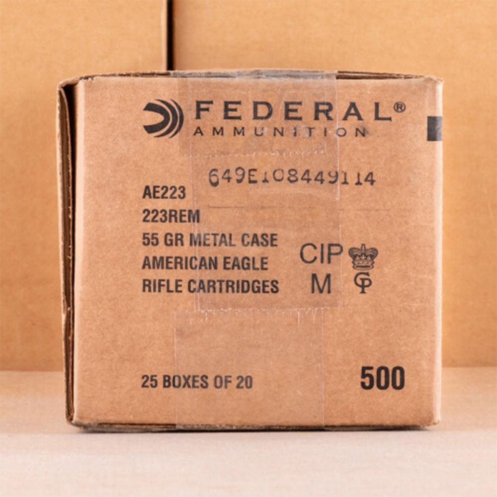 Federal Ammo American Eagle Rifle Ammunition .223 Rem 55 gr FMJ 3240 fps 500/rd Case