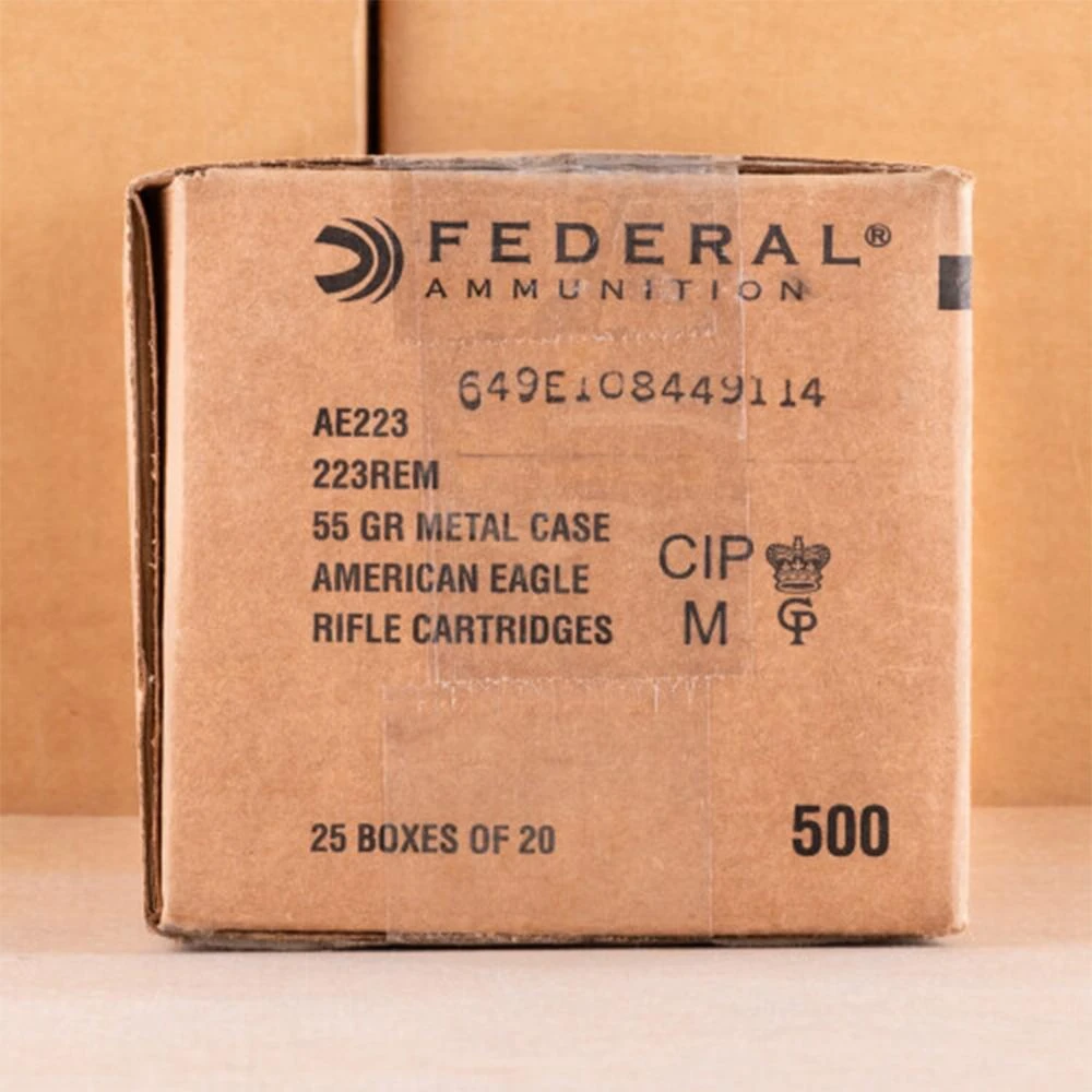 Federal Ammo American Eagle Rifle Ammunition .223 Rem 55 gr FMJ 3240 fps 500/rd Case