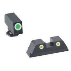 Green YellowTritium 3 dot sight set white outlines for Glock 42-43