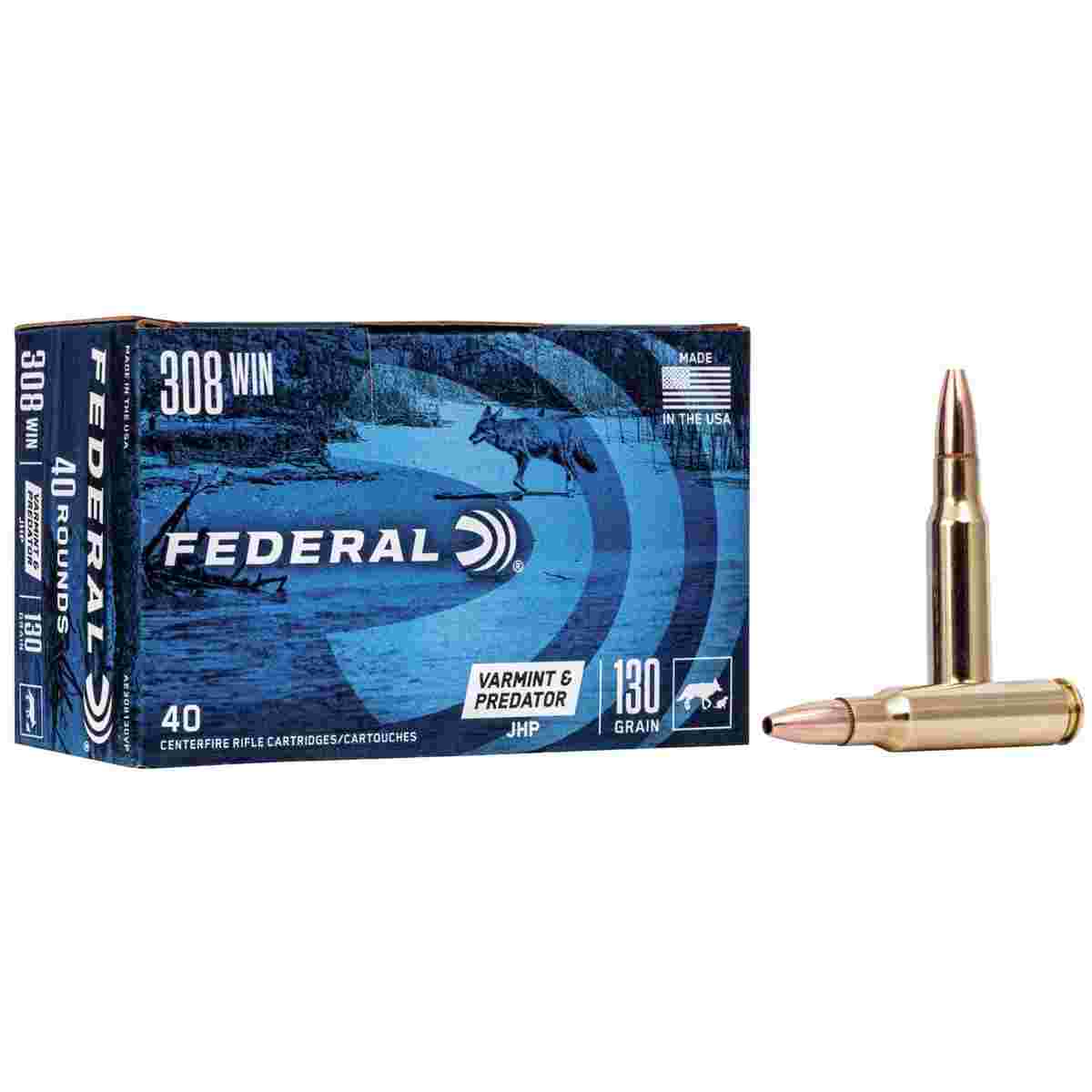 Federal American Eagle Varmint & Predator Rifle Ammunition .308 Win 130 gr JHP 3050 fps 40/ct