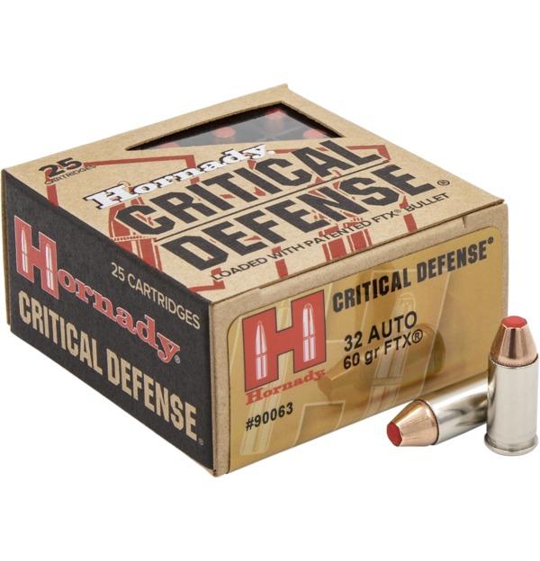 Hornady Critical Defense Handgun Ammunition .32 Auto 60gr FTX 1000 fps 25/ct