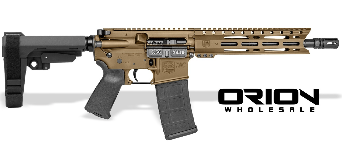 DIAMONDBACK DB15 5.56 10" PSTL BRNT/BRZ W/SBA3 BRACE 30RD MAG ORION EXCLUSIVE