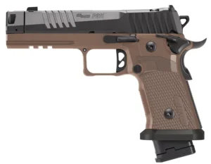 SIG SAUER P211 COMBAT 9MM PISTOL 4.4" MACH3D COMP, SAO, COYOTE G10 GRIP, 1-23RD 2-21RD MAGS