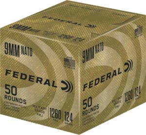 Federal NATO Military Grade Ball Handgun Ammunition 9mm Luger 124 gr FMJ 1030 fps 50/ct