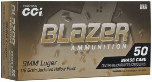 CCI 9MM LUGER 115GR BLAZER BRASS JHP 50 RD/BX 10 BX/CS